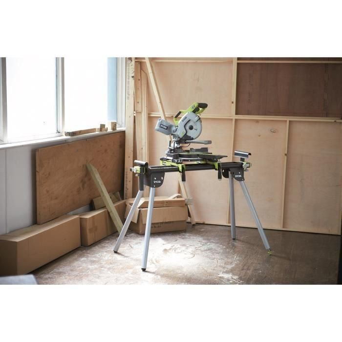 Ryobi RLS02 Banco de trabajo extensible 180 kg, compatible con sierras de inglete, 2160mm extensión, acero plegable, 2 soportes sierra 3