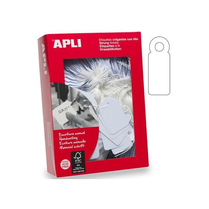 Apli Etiquetas colgantes de cartulina blancas 22x35 mm, caja de 500 unidades para marcar objetos