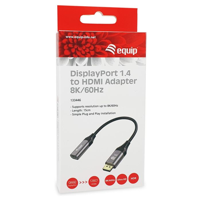 Equip Adaptador DisplayPort 1.4 a HDMI 8K/60Hz, 4K@120Hz, HDR, HDCP 2.2, Cable 15 cm, Macho-Hembra Equip Adaptador DisplayPort 1.4 a HDMI 8K/60Hz, 4K@120Hz, HDR, HDCP 2.2, Cable 15 cm, Macho-Hembra