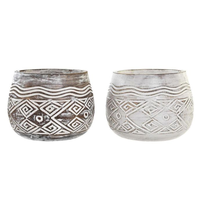Macetero Balines DKD Home Decor Marron Blanco 22 x 16 x 22 cm (2 Unidades) Macetero Balines DKD Home Decor Marron Blanco 22 x 16 x 22 cm (2 Unidades)