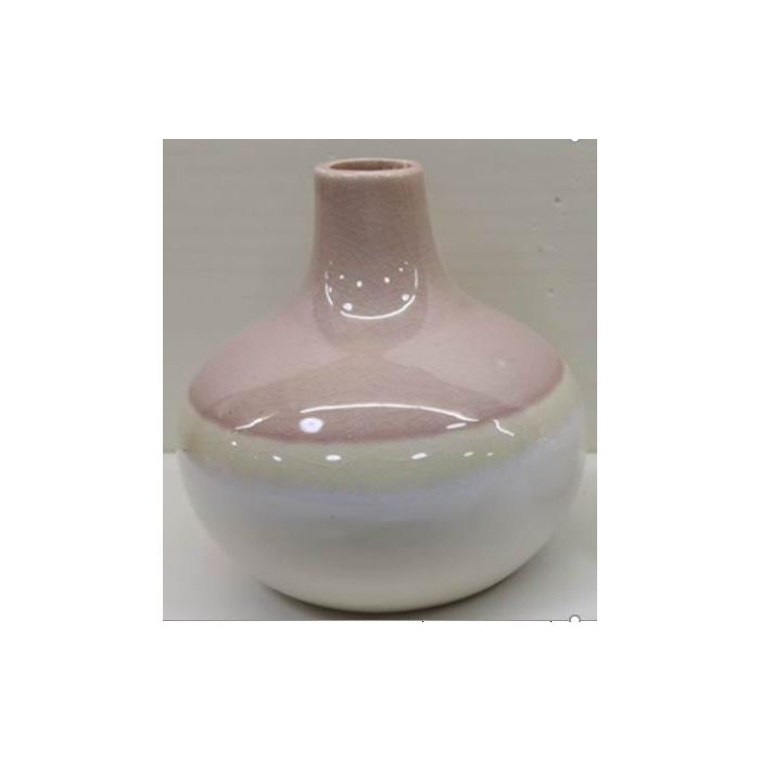 DKD Home Decor Jarrón Scandi de Porcelana Bicolor Rosa 16x16x16 cm - Set de 2 Unidades