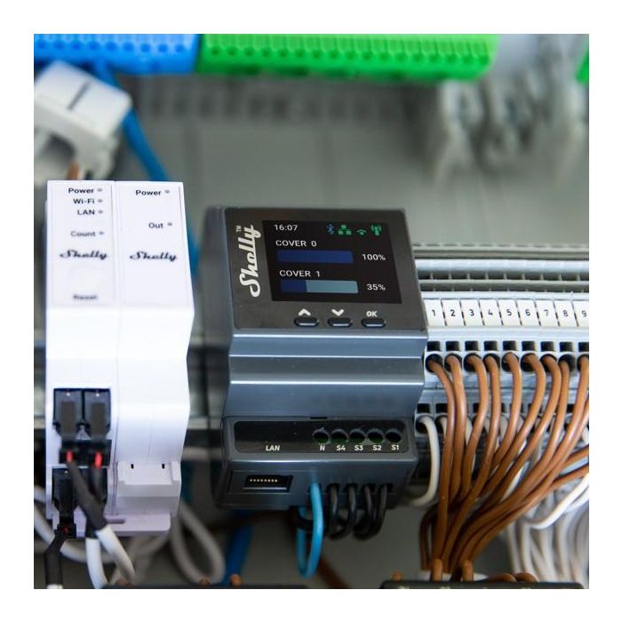 Shelly Relais "Pro Dual Cover PM" 2x Rolladensteuerung WLAN LAN BT DIN-Rail 1 Shelly Relais "Pro Dual Cover PM" 2x Rolladensteuerung WLAN LAN BT DIN-Rail 1