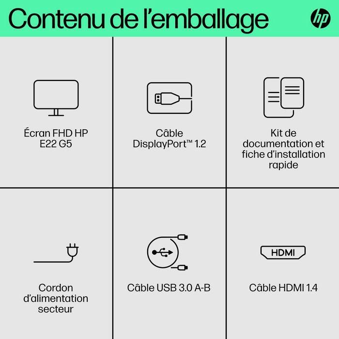 HP Monitor E22 G5 / 21,5" / FHD / HDMI-DisplayPort-USB(A)-USB(B) / Regulable Altura 3 HP Monitor E22 G5 / 21,5" / FHD / HDMI-DisplayPort-USB(A)-USB(B) / Regulable Altura 3