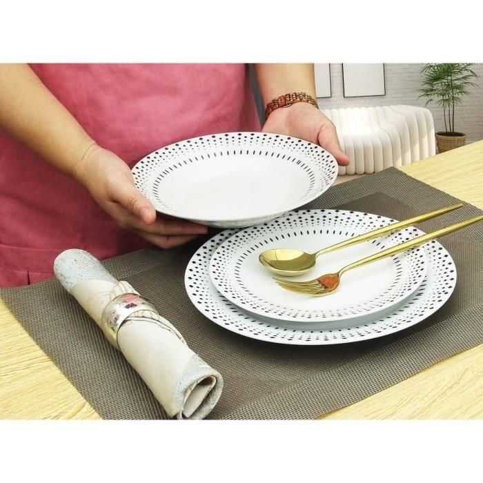 Servicio de 18 piezas Grano de arroz en porcelana negra 1 Servicio de 18 piezas Grano de arroz en porcelana negra 1