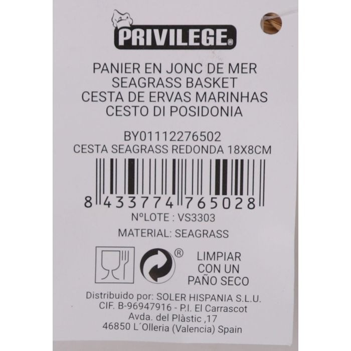 Cesta Redonda Seagrass Privilege 18x8 cm (24 Unidades) 4 Cesta Redonda Seagrass Privilege 18x8 cm (24 Unidades) 4