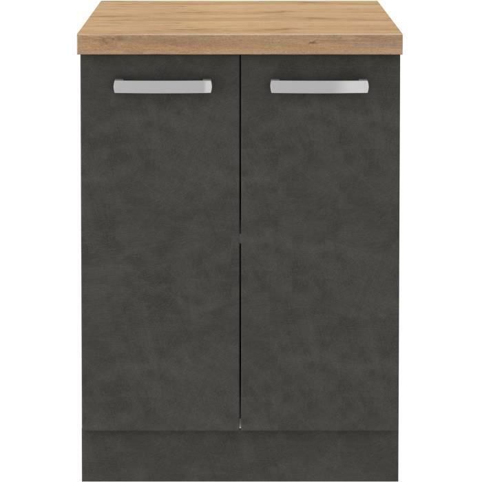 Armario bajo con 2 puertas batientes - Gris mate - L 60 x P 51,6 x H 85 cm - LASSEN 1 Armario bajo con 2 puertas batientes - Gris mate - L 60 x P 51,6 x H 85 cm - LASSEN 1