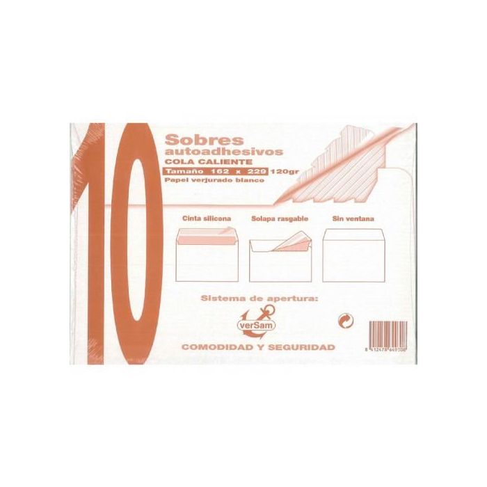 Sam 664930 Paquete de 10 sobres blanco verjurado 162x229 mm 120 gr