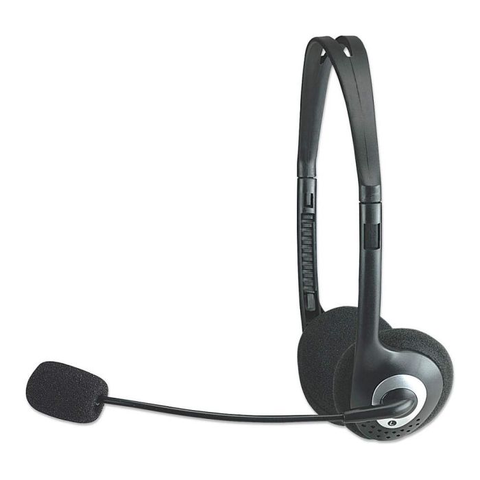 MANHATTAN Auriculares Diadema Estéreo Alámbrico Supraaural para Llamadas y Música, Frecuencia 20-20000 Hz, Cable 2 m, Negro/Plata