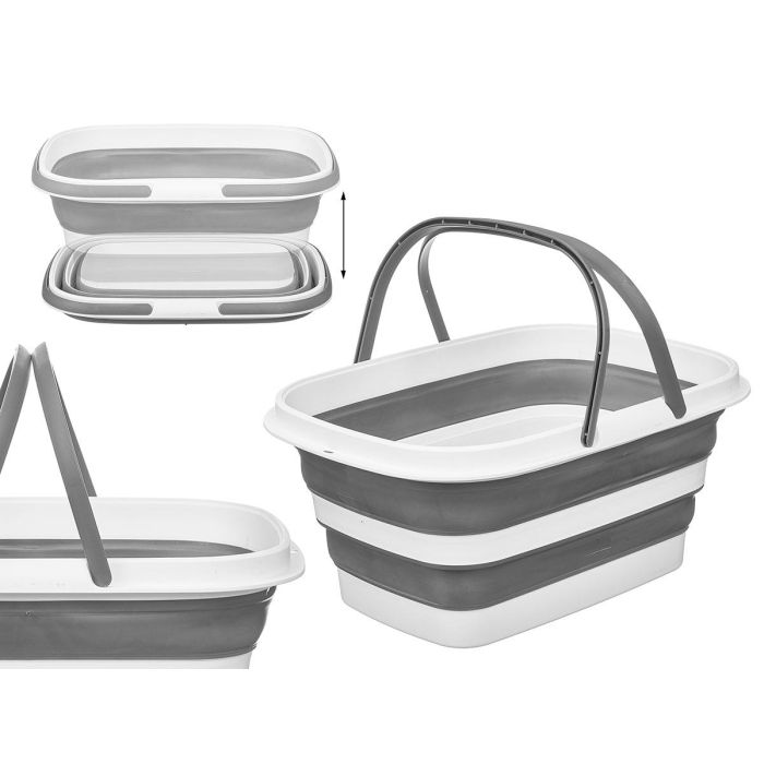Kipit Cesto Ovalado Plegable con Asas 8,5L Plástico Gris/Blanco 38x17x28 cm (Set de 12)