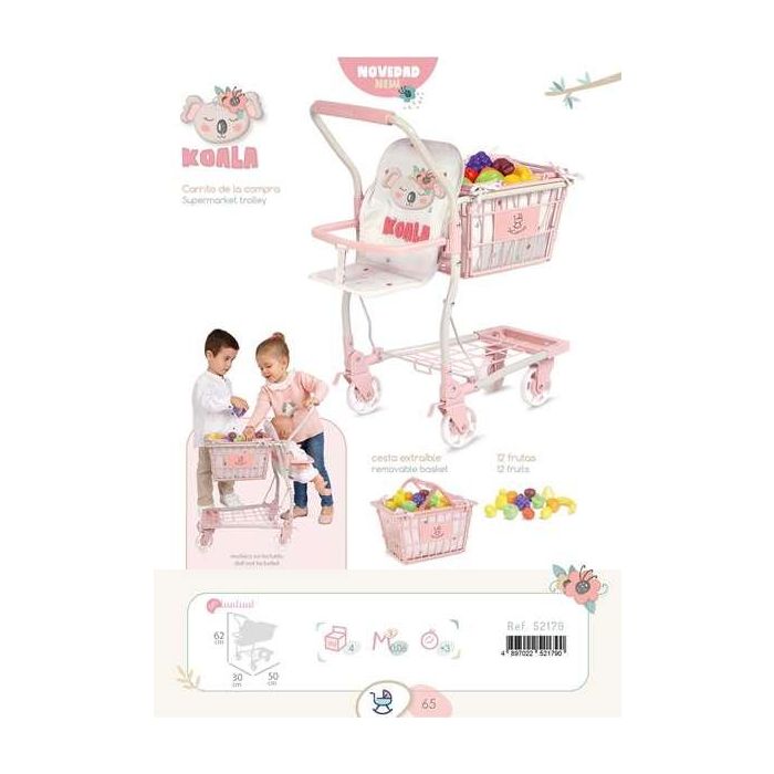 Decuevas Carro Compra Portabebe Koala con Set 12 Frutas para Muñecas hasta 50cm 30x50x62 cm 7