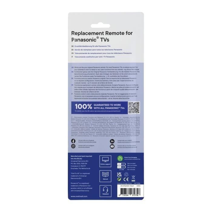 ONE FOR ALL URC4914 - Mando a distancia de repuesto para TV Panasonic 3 ONE FOR ALL URC4914 - Mando a distancia de repuesto para TV Panasonic 3