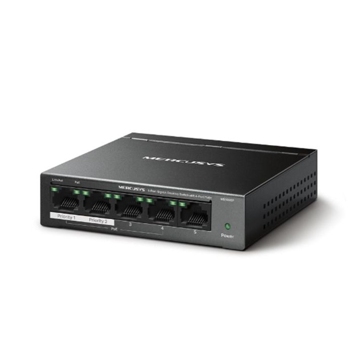 Mercusys MS105GP switch Gigabit Ethernet (10/100/1000) Energía sobre Ethernet (PoE) Negro 1 Mercusys MS105GP switch Gigabit Ethernet (10/100/1000) Energía sobre Ethernet (PoE) Negro 1