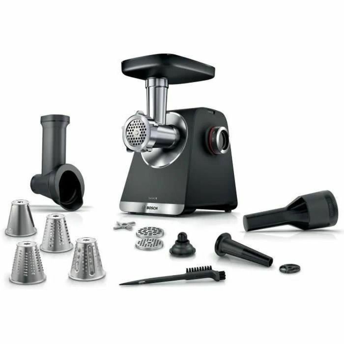 Bosch MFWS640B Picadora de carne Serie 6 de 500 W, capacidad 3,5 kg/min, con 3 rejillas de picado, color Negro