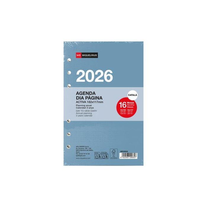 Recambio Catalan Agenda Anual (2026) Miquelrius Integral Activa 182X117 D/P