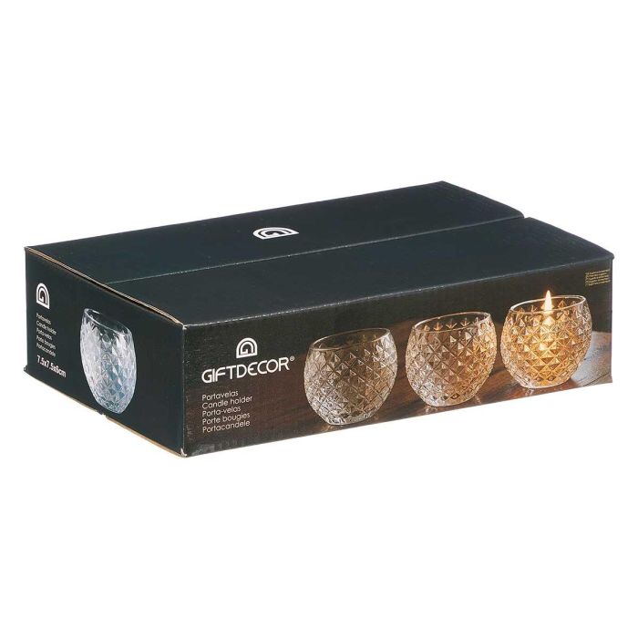 Giftdecor Portavela de Cristal con Forma de Rombo, Pequeño, para Decoración o Regalo, Transparente, Dimensiones: 7.5x6x7.5 cm (Set de 24)