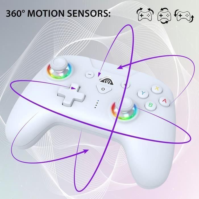 Subsonic SUB1709241285386 Controlador Inalámbrico para Nintendo Switch, LED Programables, Vibración y Giroscopio, Blanco 2
