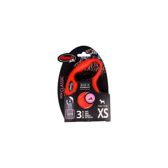 Flexi Correa Retráctil New Classic para Perros Talla XS, Cinta de 3 Metros en Color Rojo, Fabricada en Plástico y Nylon