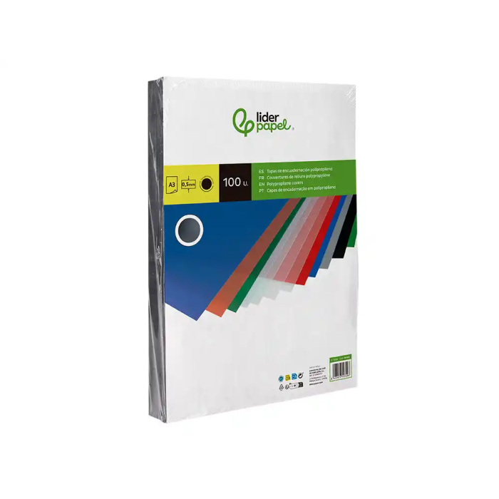 Liderpapel Tapa Encuadernacion Polipropileno A3 0.5 mm Negro Opaco Paquete 100 Unidades 2