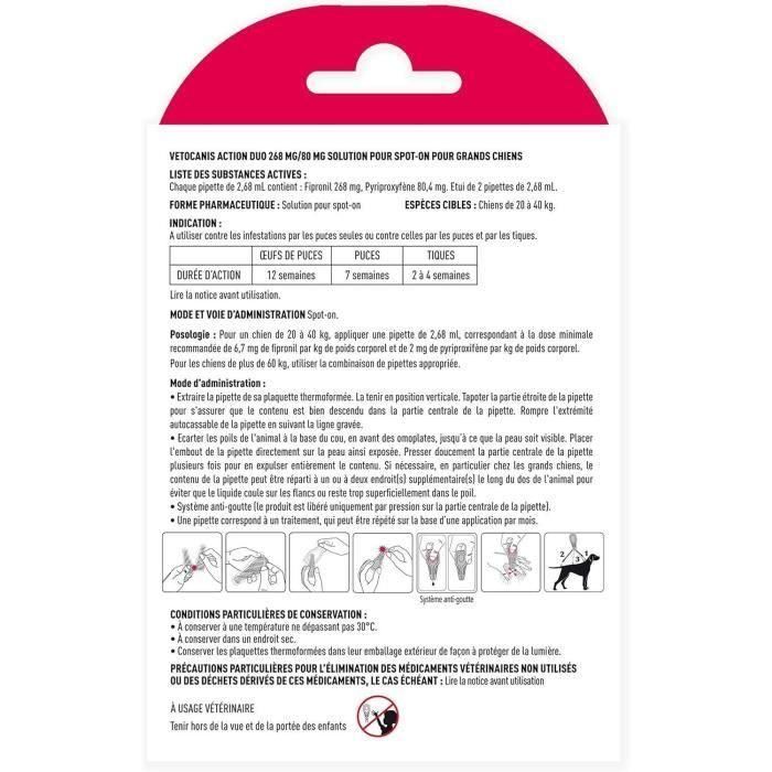 VETOCANIS Pipette Action Duo Spot on - Repelente de pulgas y garrapatas para perros grandes - Juego de 2 pipetas 1 VETOCANIS Pipette Action Duo Spot on - Repelente de pulgas y garrapatas para perros grandes - Juego de 2 pipetas 1