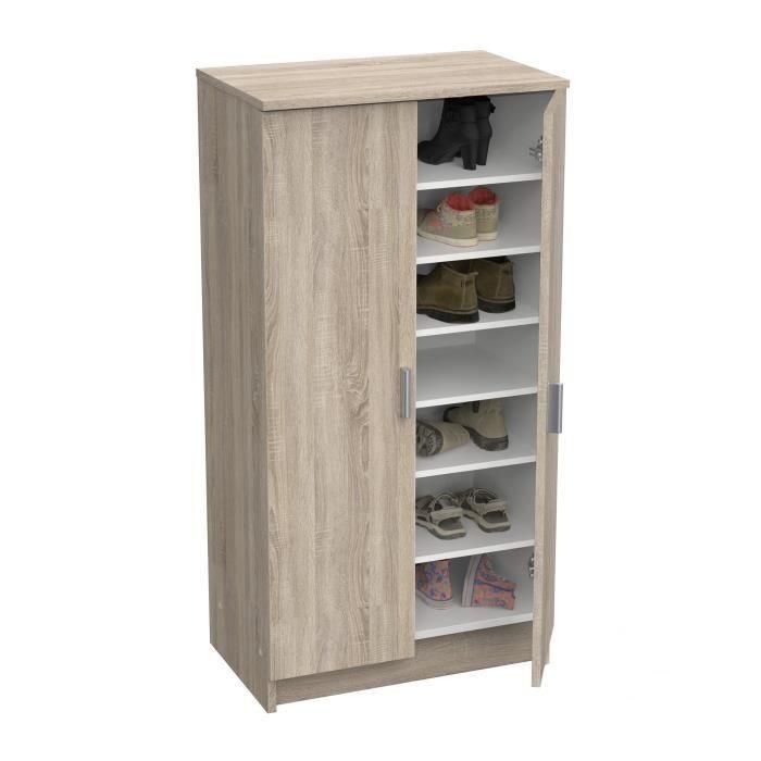 ZAPATAS Zapatero de estilo moderno en roble cepillado y blanco perla - L 54,6 cm 4 ZAPATAS Zapatero de estilo moderno en roble cepillado y blanco perla - L 54,6 cm 4