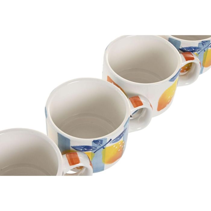 DKD Home Decor Taza Colección Limones Mediterraneo Dolomita Metal Set 4 piezas 260 ml 1