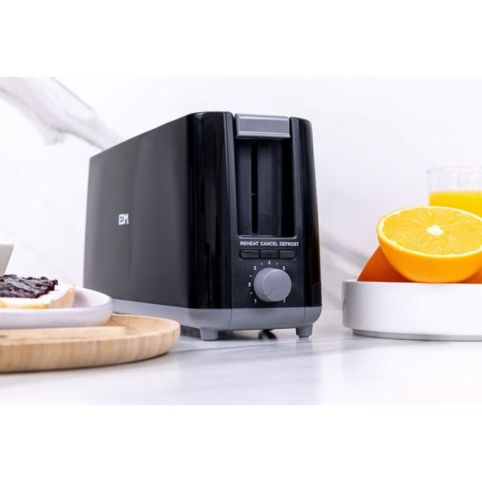 Edm Tostadora ranura larga black design 900W, función calentar y descongelar, 7 posiciones de tostado 5