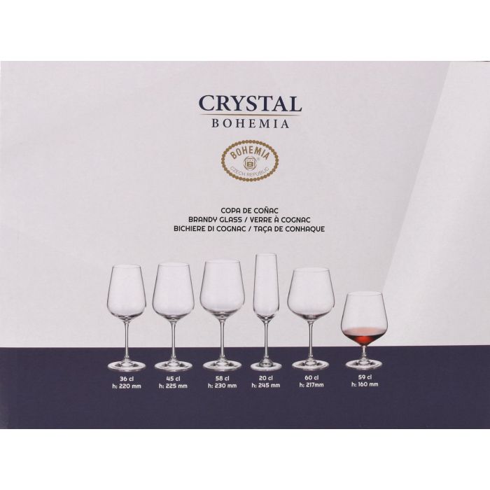 Bohemia Set de 4 Copas para Coñac Serie Sira, Capacidad 590 cc, Medidas: Ø 7.5 x 16 cm (6 Cajas) 3