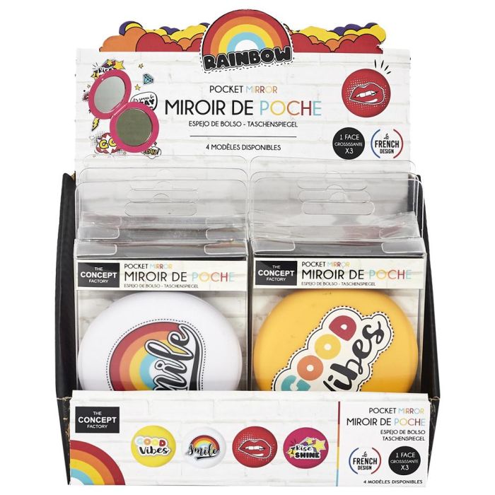The Concept Factory 2 Espejos De Bolsillo Con Funda Colección Rainbow Rojo Fucsia Blanco Amarillo 3