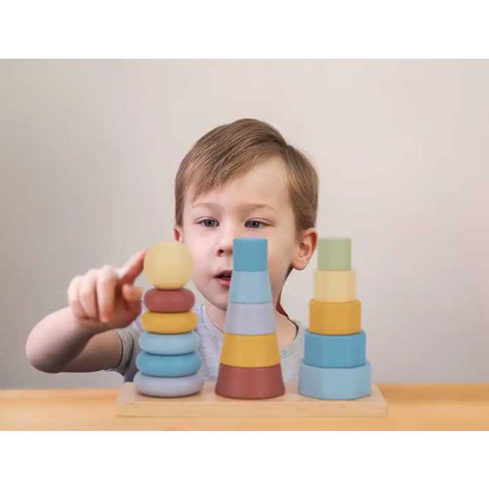 Imaginovo Torre de Formas Apilables Madera Infantil +18 Meses 17 Piezas 28x20x9cm Juguete Educativo 4