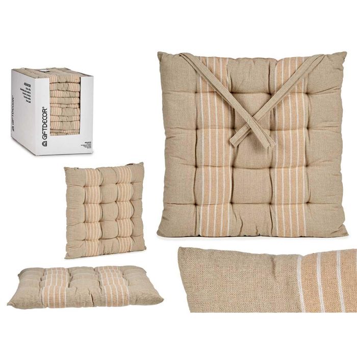 Giftdecor Cojín para Silla con Rayas Crema 40x40x5.5 cm - 100% Algodón Exterior Mixto (12 Unidades)