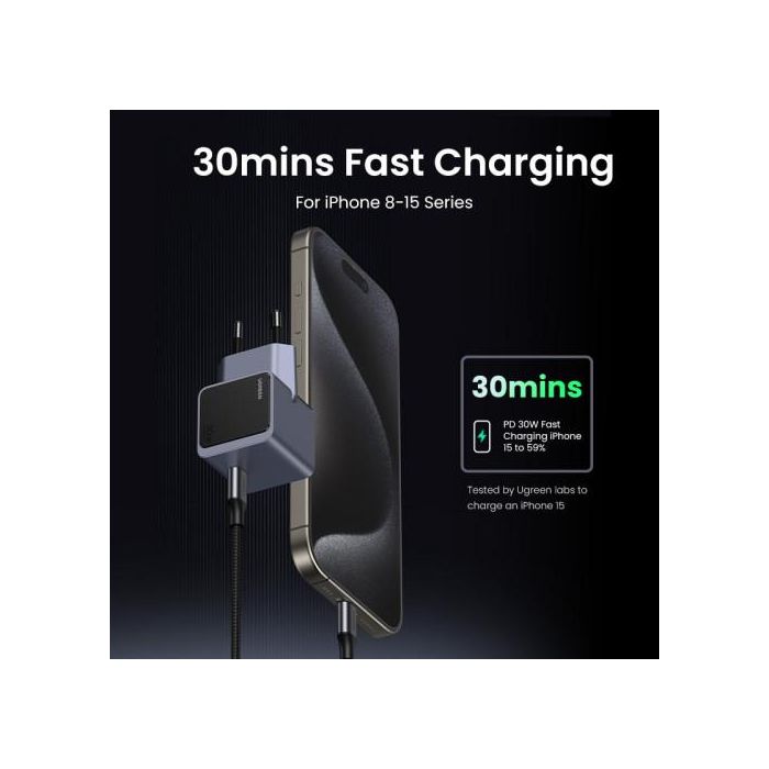 UGREEN 35041 Nexode S Cargador Rápido USB-C GaN de 30W para Teléfono Móvil, Batería Portátil, Teléfono Gris 1 UGREEN 35041 Nexode S Cargador Rápido USB-C GaN de 30W para Teléfono Móvil, Batería Portátil, Teléfono Gris 1