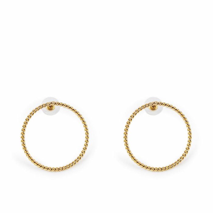 Shabama Pendientes SURI con Aro Trenzado 4cm de Diámetro Oro Brillo, Colección África, Diseño Étnico para Mujer, 1 unidad