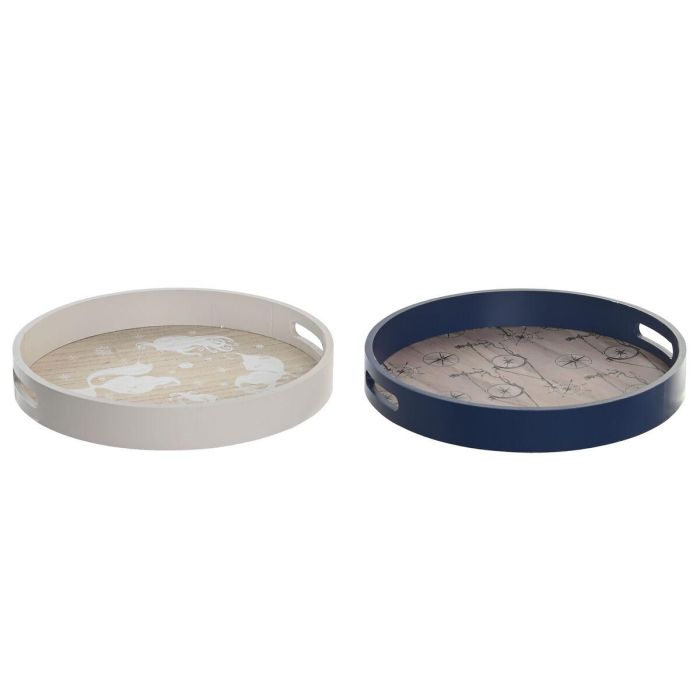 DKD Home Decor Bandeja Decorativa Atlántico Stella Maris de MDF, Azul y Blanco, Largo 35 x Ancho 35 x Alto 5 cm, Pack de 2 Unidades