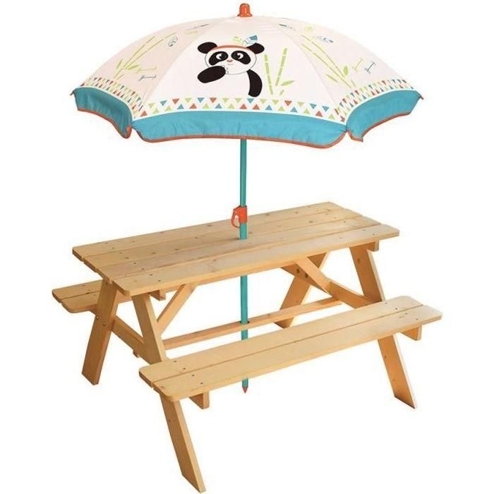 FUN HOUSE 713144 PANDA INDIA Mesa de picnic de madera con sombrilla para niños