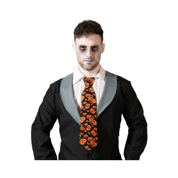 Corbata Naranja Con Calabazas Negras 43 cm Para Halloween