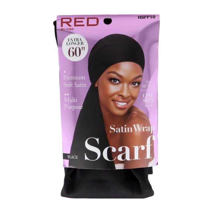 Red Kiss Satin Wrap Scarf Black Capa De Cabello