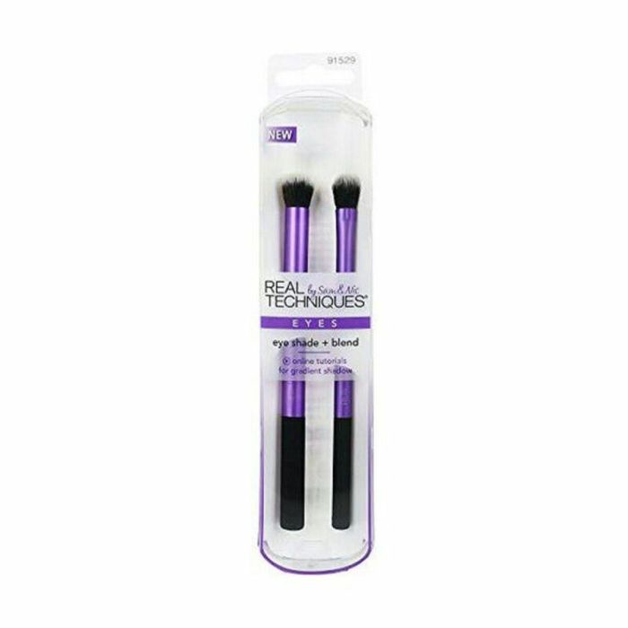 Real Techniques EYE SHADE + BLEND DUO Set de 2 Brochas de Maquillaje para Sombras de Ojos (Base Shadow + Deluxe Crease), Veganas 1