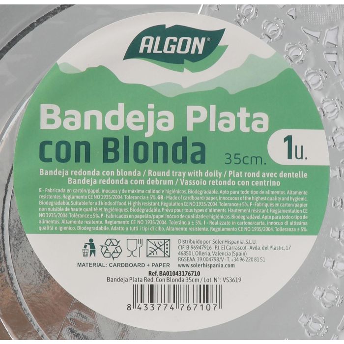 Bandeja redonda de plata con blonda 35 cm - Algon (30 Unidades) 1 Bandeja redonda de plata con blonda 35 cm - Algon (30 Unidades) 1