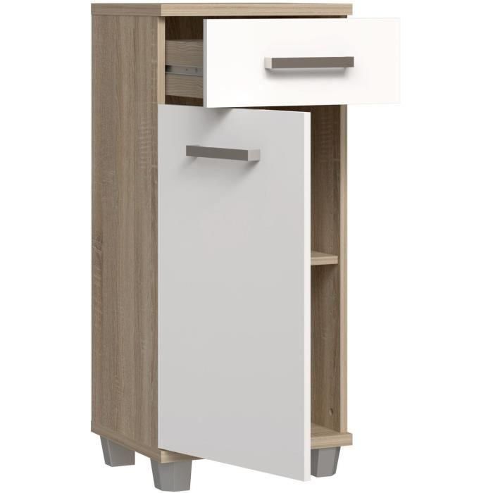 VERIS - Mueble de baño - 90,8 x 34,8 x 40,2 cm - Blanco / Roble Sonoma - FORTE 4 VERIS - Mueble de baño - 90,8 x 34,8 x 40,2 cm - Blanco / Roble Sonoma - FORTE 4