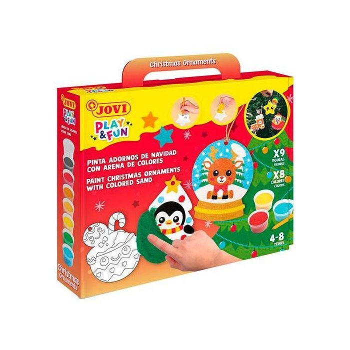 Jovi Kit Play&Fun Pinta Con Arena Navidad Colores Surtidos Maletín con 8 Arenas, Punzón y 9 Personajes Navideños No Tóxica