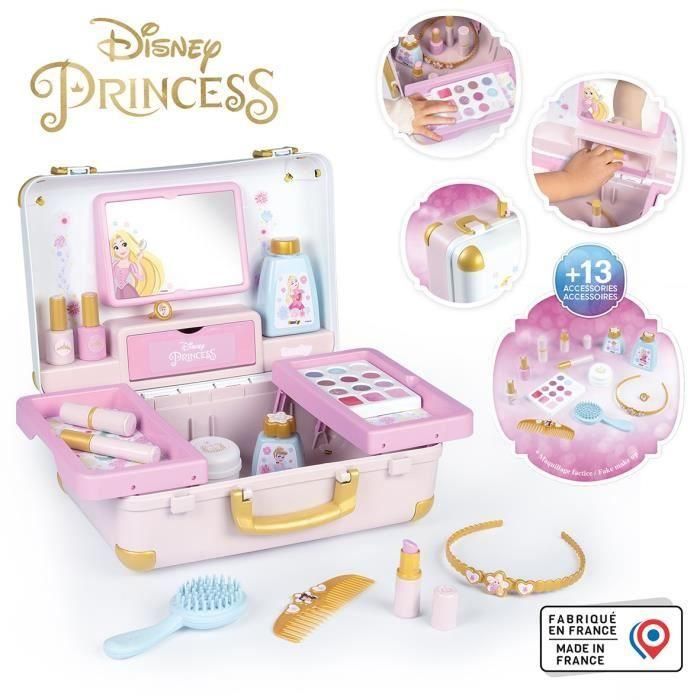 Smoby - Princesas Disney - Maleta de belleza fácil de transportar - 13 accesorios incluidos: peinado, uñas, maquillaje - Fabricatio