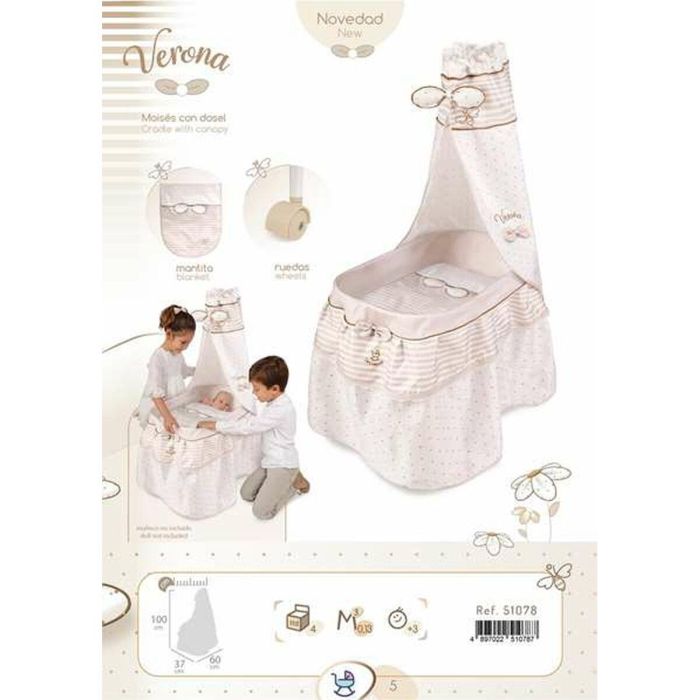 Decuevas Moisés Verona para muñecas de hasta 60 cm, 37x60x100 cm, de metal, plástico y poliéster, +3 años 1