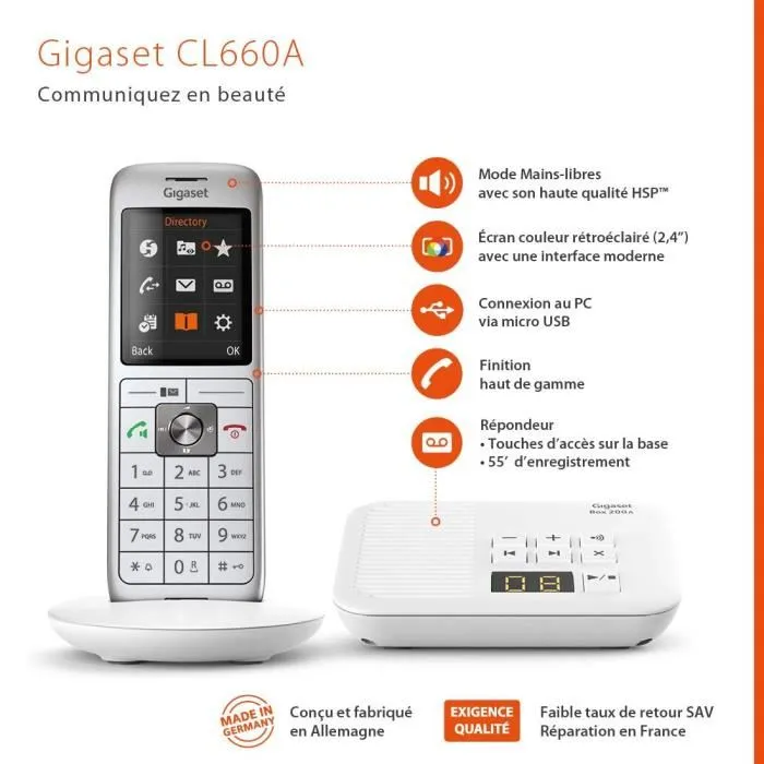 Gigaset CL 660 A Teléfono Fijo Inalámbrico Blanco con Contestador y Pantalla a Color 3