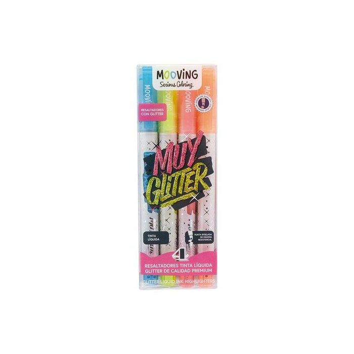 Marcador Fluor Mooving Glitter Estuche De 4