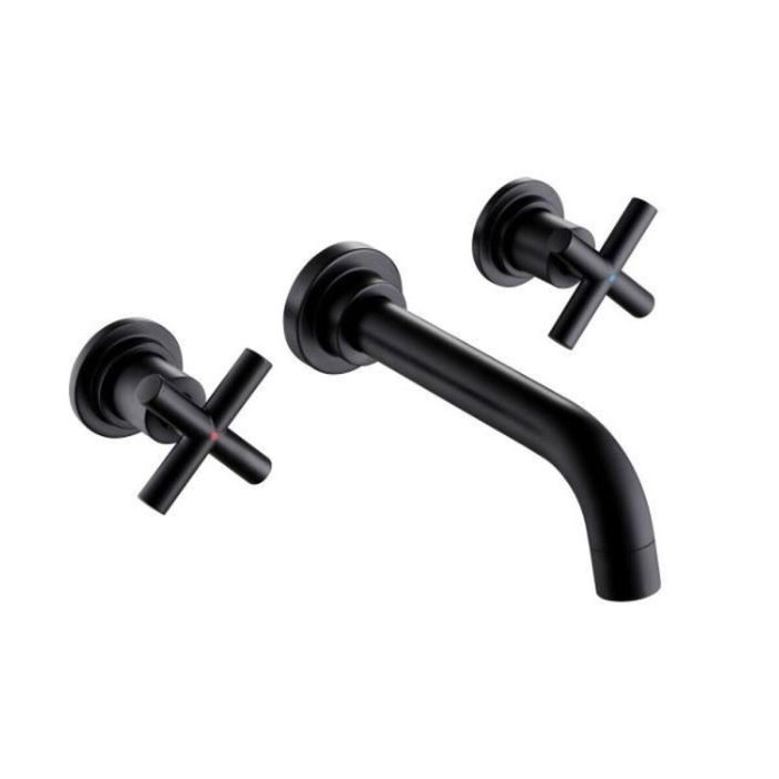Rousseau Mezclador de lavabo de pared empotrado con caja negra incluida. Cuerpo de latón y cabeza cerámica. Acabado negro.