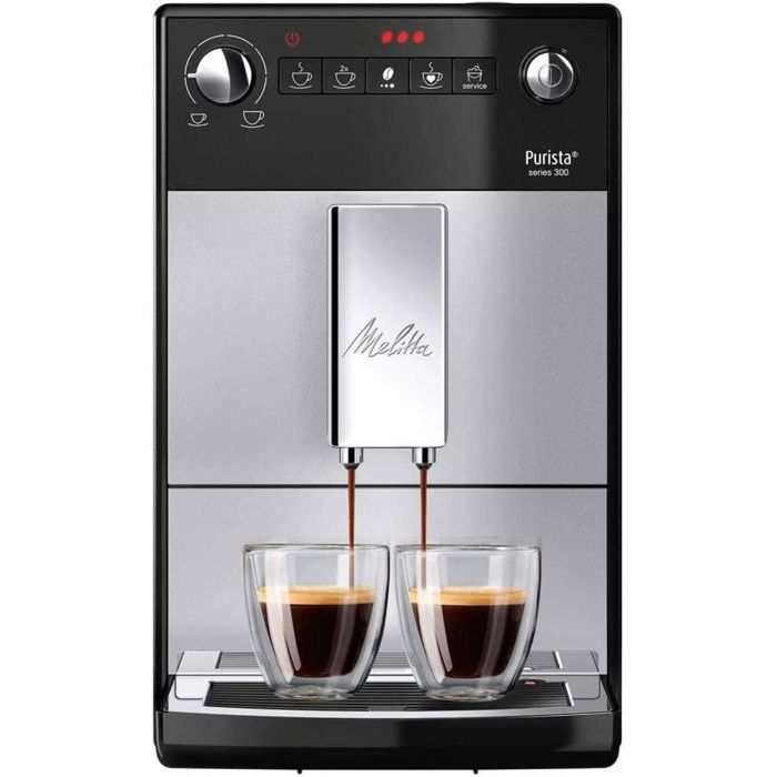Melitta F230-101 Cafetera espresso automática compacta Purista, con molinillo de granos, 1450W, depósito de agua 1,2L, Plata