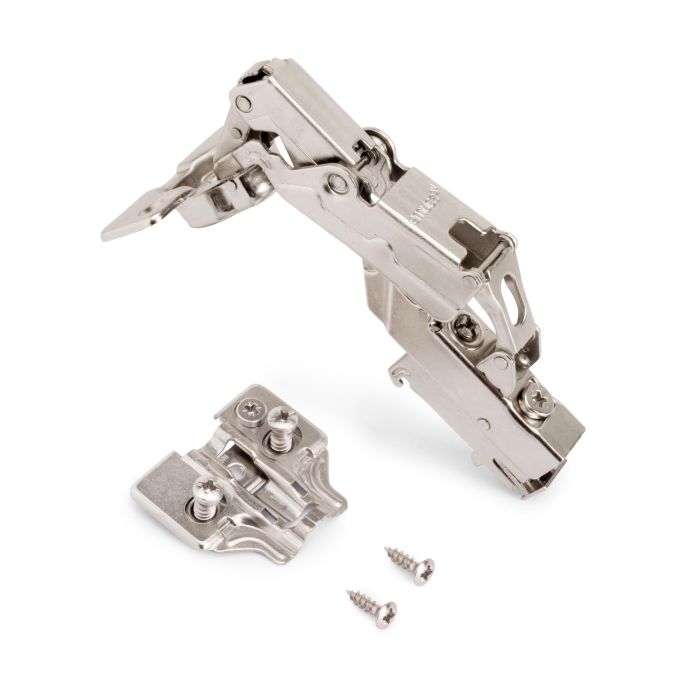 Emuca Lote de 10 bisagras supercodo X91 apertura 165 grados con cierre suave y suplementos Euro, Altura 0, Acero, Niquelado 1