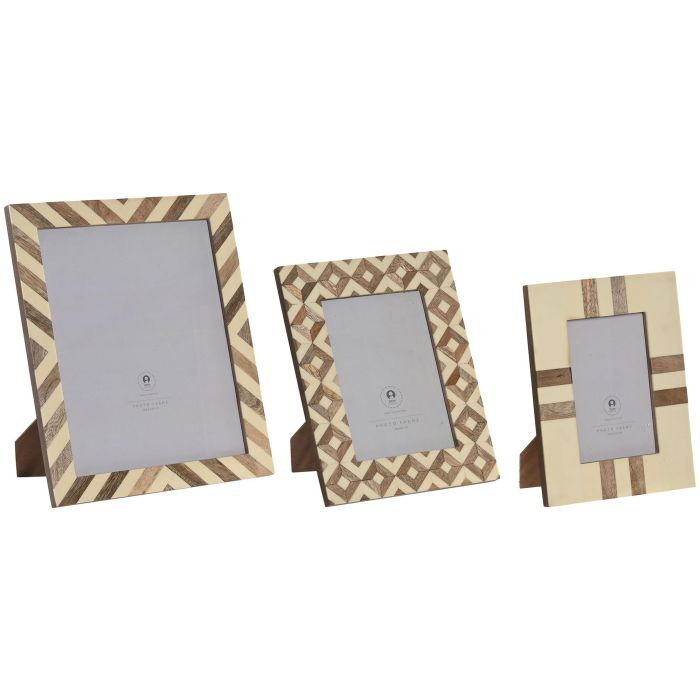 DKD Home Decor Set de 3 Marcos de Fotos Modernos de Resina y Hueso Natural Blanco 1.8 x 29 x 24 cm