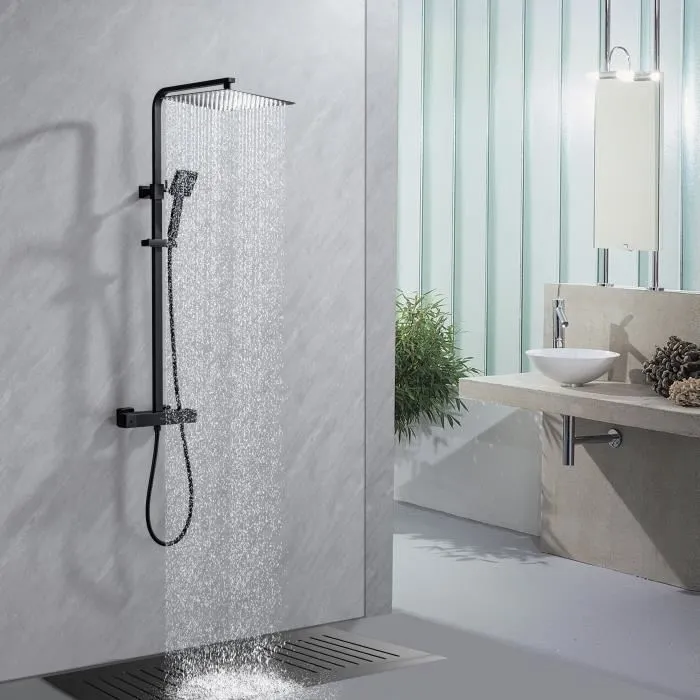 Oceanic Columna de Ducha Mezclador Termostático Cuerpo Frío Rociador Cuadrado 30x30 cm Negro Mate Oceanic Columna de Ducha Mezclador Termostático Cuerpo Frío Rociador Cuadrado 30x30 cm Negro Mate