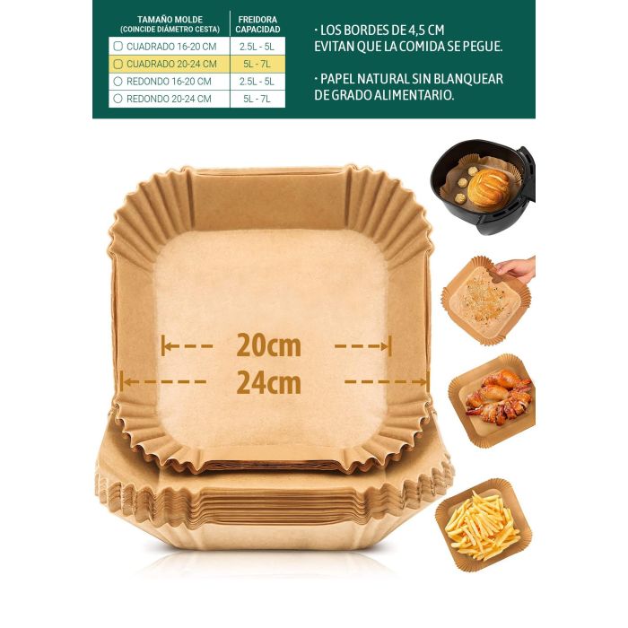 Algon Set de 20 bases de papel para Airfryer cuadradas (24 Cajas) 7 Algon Set de 20 bases de papel para Airfryer cuadradas (24 Cajas) 7